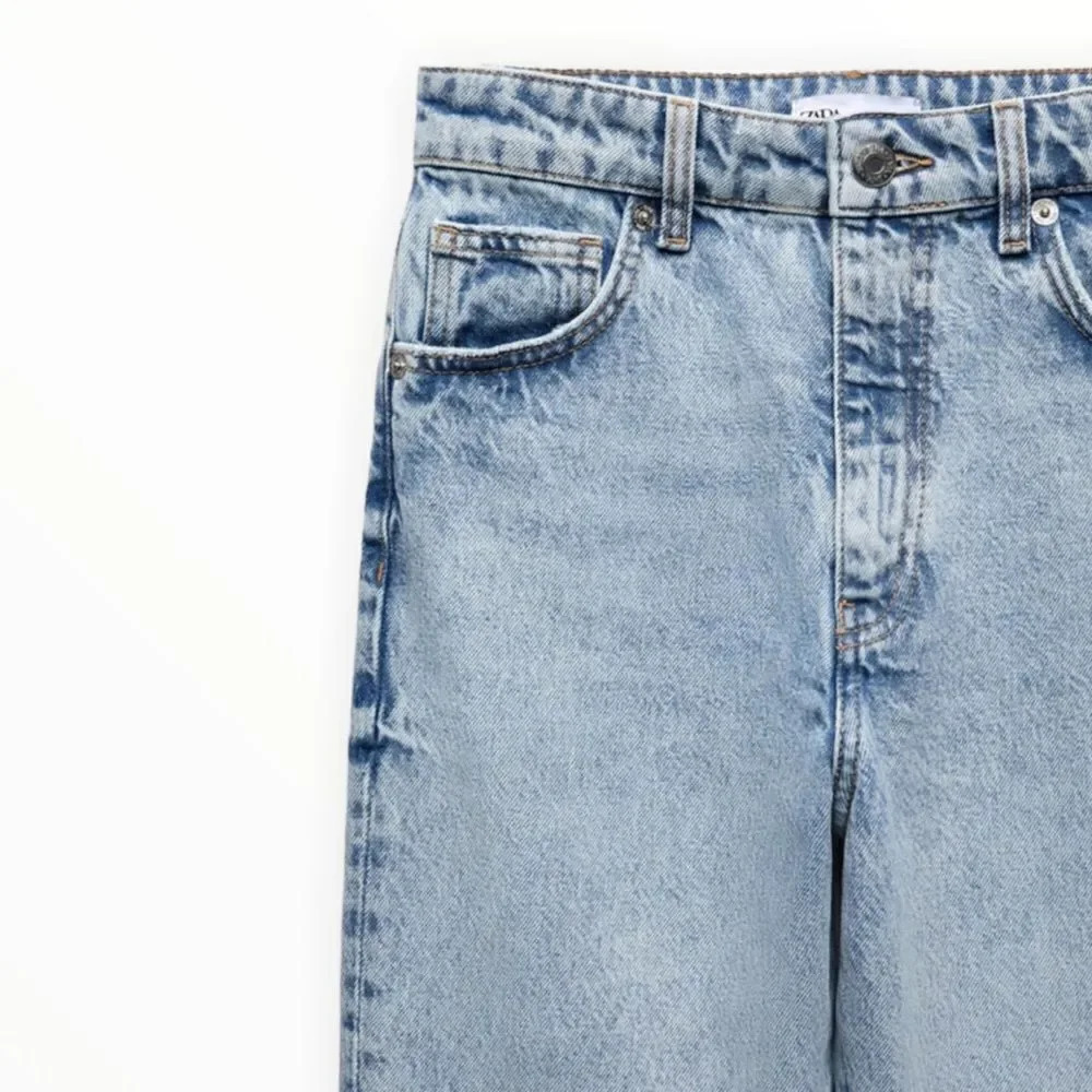 ZARA Patchwork Wide Leg Jeans Color Block Blue NWT Size 0 (24) - Picture 4 of 9